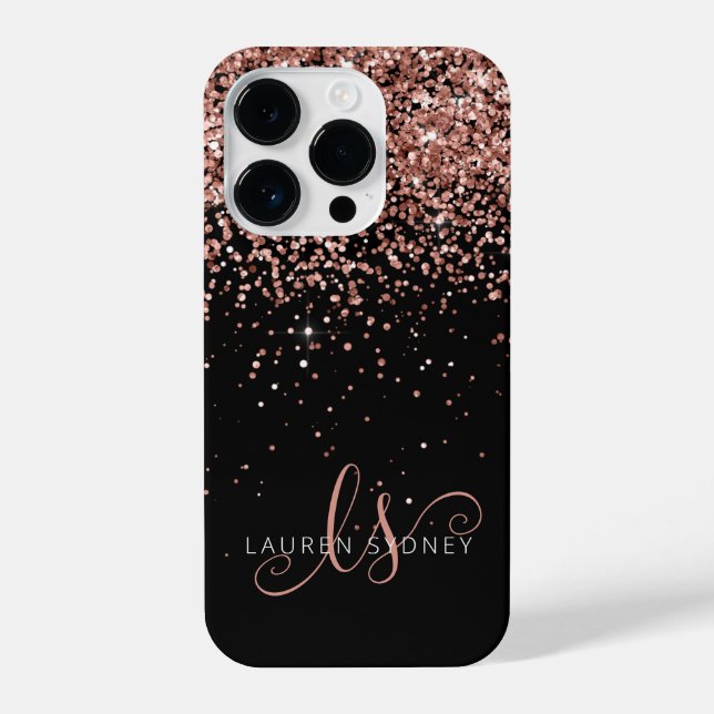 Coque iPhone Glam Rose Gold Parties scintillant Élégant Monogra (Verso)
