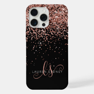 Coque iPhone 15 Pro Max Glam Rose Gold Parties scintillant Élégant Monogra