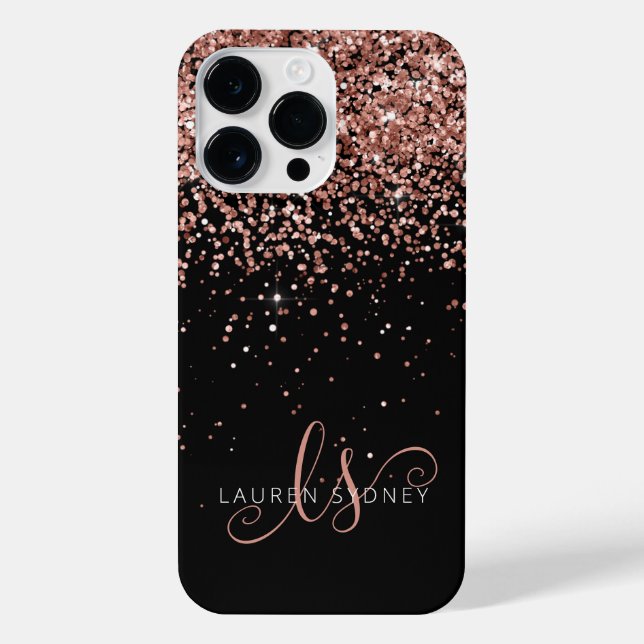 Coque iPhone Glam Rose Gold Parties scintillant Élégant Monogra (Verso)