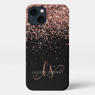 Etui iPhone 13 Glam Rose Gold Parties scintillant Élégant Monogra