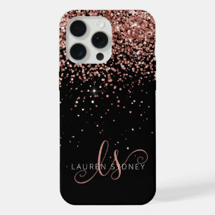Coque iPhone 15 Pro Max Glam Rose Gold Parties scintillant Élégant Monogra
