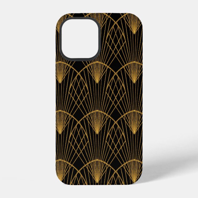Coque iPhone Glamour Art Déco : éventail doré. (Verso)