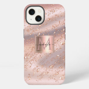 Etui iPhone 13 Glamour Rose Gold Paillettes Monogramme Féminin