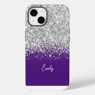 Coque Pour iPhone 14 Glamour Violet Royal et Paillettes Argentées