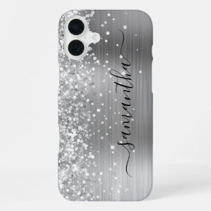 Coque iPhone 16 Plus Glittery Argent Metallic Girl Signature