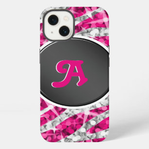 Etui iPhone 13 Glitz Zebra rose monogramme noir