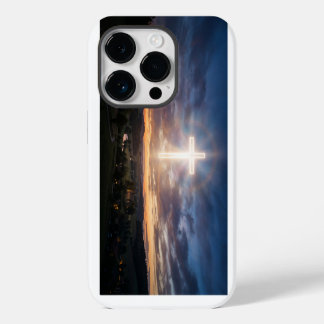 Coque Pour iPhone 14 Plus Glowing Christian Cross Sunset Sky iPhone Case