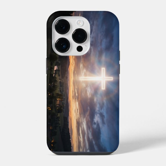 Coque iPhone Glowing Christian Cross Sunset Sky iPhone Case (Verso)