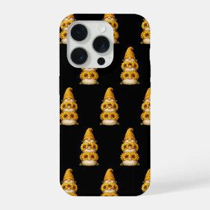 Coque iPhone 15 Pro Gnome Tournesol Sourires Cachés Sous le Doré