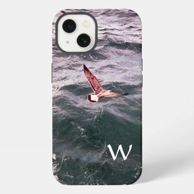COQUE iPhone GOÉLAND VOLANT AU-DESSUS DES VAGUES MONOGRAMME (Verso)