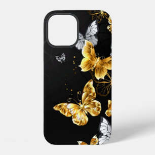Coque iPhone 12 Gold and white butterflies
