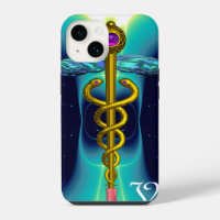 GOLD CADUCÉE MONOGRAMME MÉDICAL Bleu Turquoise