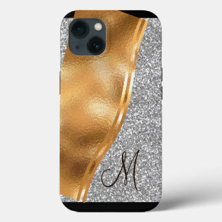 Etui iPhone 13 Gold Faux Foil, Nom et Monogramme Coque-Mate iPhon