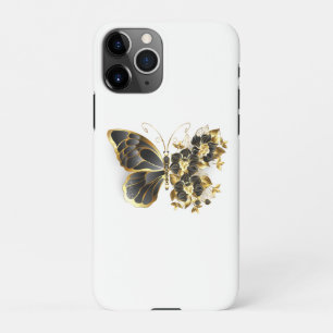 Coque iPhone 11Pro Gold flower Butterfly with Black Orchid