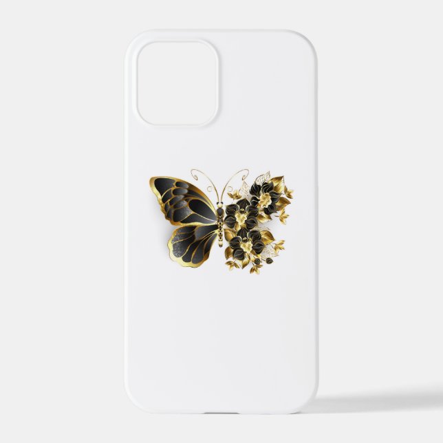 Coque iPhone Gold flower Butterfly with Black Orchid (Verso)