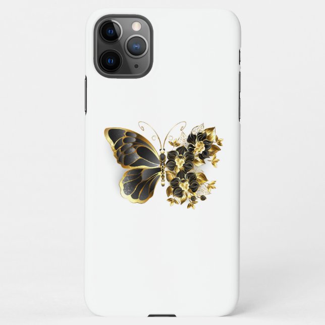 Coque iPhone Gold flower Butterfly with Black Orchid (Dos)