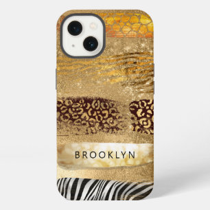 Etui iPhone 13 Gold Girl Leopard Zebra Giraffe Cheetah Imprimer