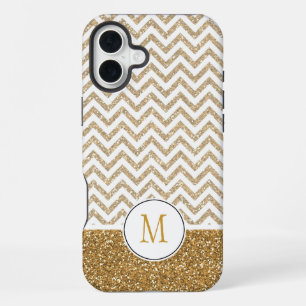 Coque iPhone 16 Plus Gold Glam Faux Parties scintillant Chevron