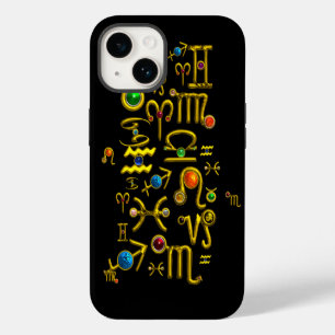 COQUE POUR iPhone 14 GOLD ZODIAC BIJOUX D'ANNIVERSAIRE, PIERRES À JEUX,