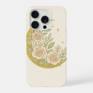 Coque iPhone 15 Pro Golden Floral Crescent Moon – Elegant Botanical