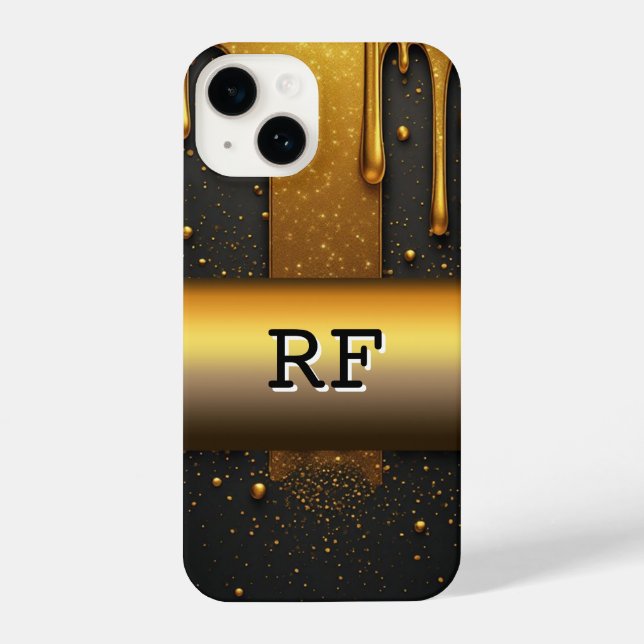 Coque iPhone Golden Liquid Drip With Glittering Particles (Verso)