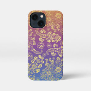 Etui iPhone 13 Mini Golden Luxury Paisley on Blue, Purple et Orange