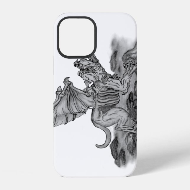 Coque iPhone Golem Gargoyle noir et blanc (Verso)