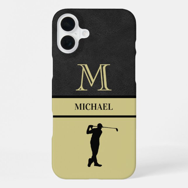 Coque iPhone Golf Guy Black Leather Texogramme Nom (Verso)