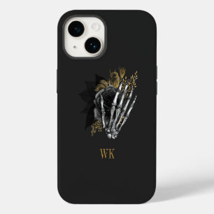 Coque Pour iPhone 14 Gothique vintage floral noir et or squelette