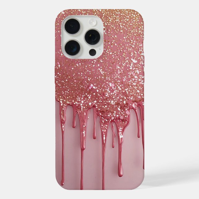 Coque iPhone Goutte de paillettes roses avec des étoiles scinti (Verso)