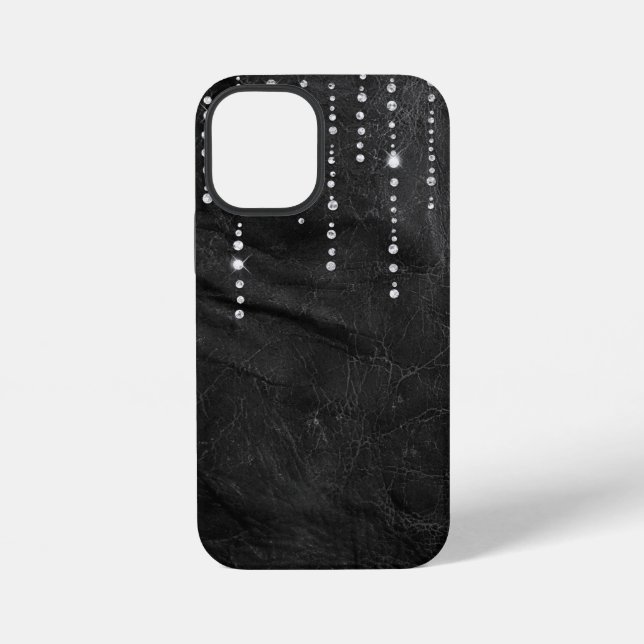 Coque iPhone gouttes de diamant sur cuir (Verso)