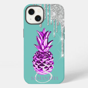 Etui iPhone 13 Gouttes de paillettes argentées Ananas métallisé V