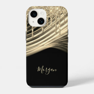 Coque Pour iPhone 14 Gouttes de paillettes dorées, rayons lumineux doré