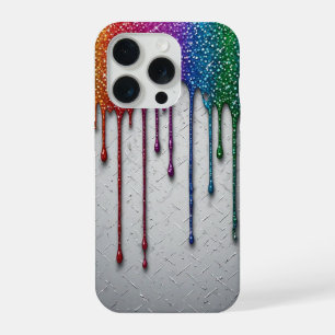 Coque iPhone 15 Pro Gouttes de peinture arc-en-ciel vibrant