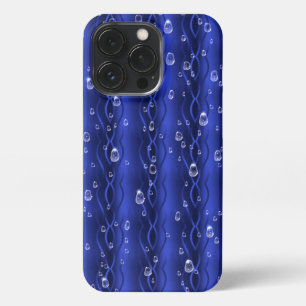 Etui iPhone 13 Pro gouttes de pluie sur le métal bleu
