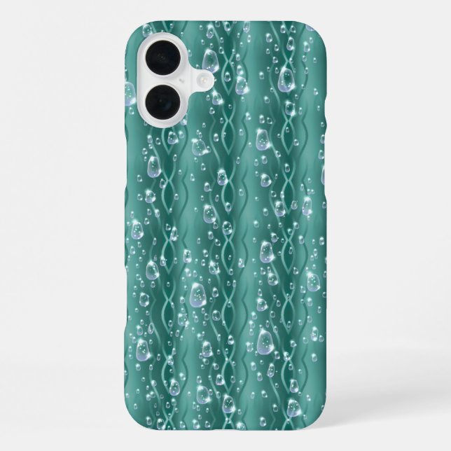 Coque iPhone Gouttes de pluie sur métal vert (Verso)