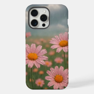 Coque iPhone 15 Pro Max Gouttes d'eau sur les pétales d'un champ de fleurs