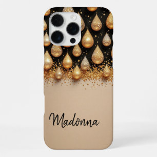 Coque iPhone 16 Pro Max Gouttes dorées scintillantes