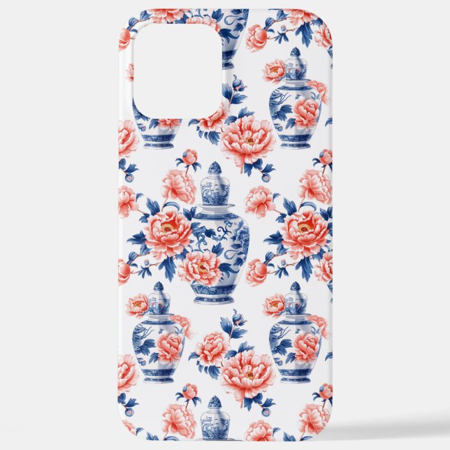 Coque iPhone Grandmillenial vase chinois à motif de pivoines ro (Verso)