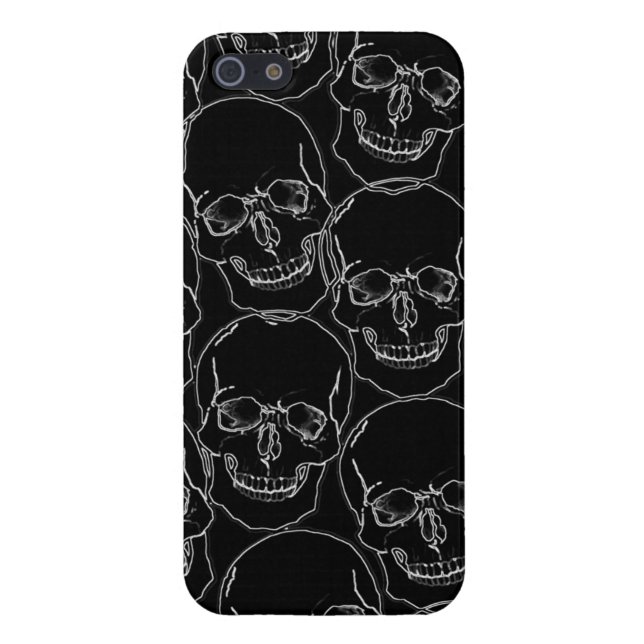 Coque iPhone Graphic Skulls White Outline on Black iPhone5 Coqu (Dos)