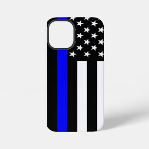 Coque iPhone 12 Mini Graphique de la ligne bleue fine sur un drapeau am