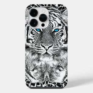Coque Pour Pour iPhone 14 Pro Max Graphique de tigre noir et blanc aux yeux bleus