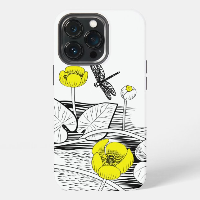 Coque iPhone Graphique jaune de nénuphars (Dos)