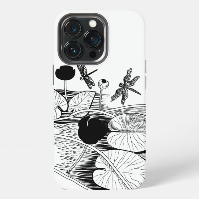 Coque iPhone Graphique noir de nénuphars (Dos)