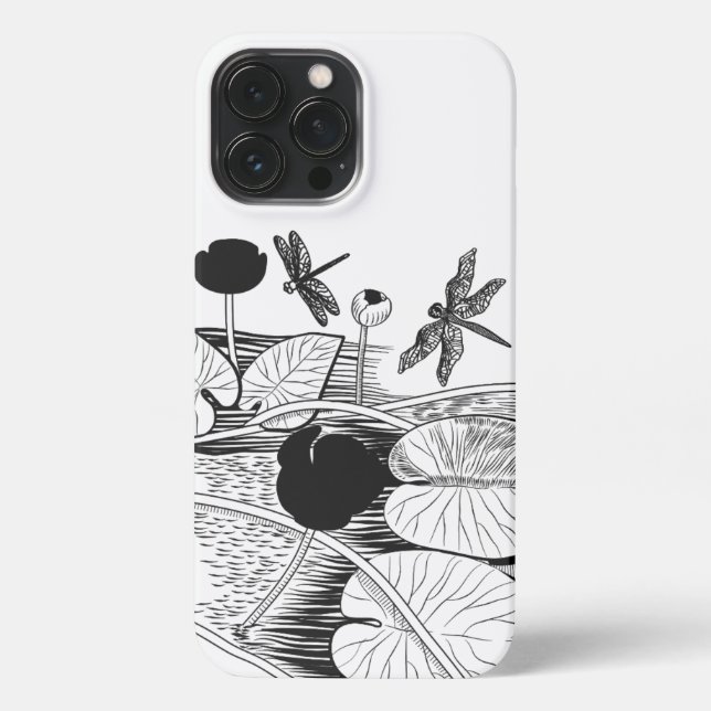 Coque iPhone Graphique noir de nénuphars (Verso)
