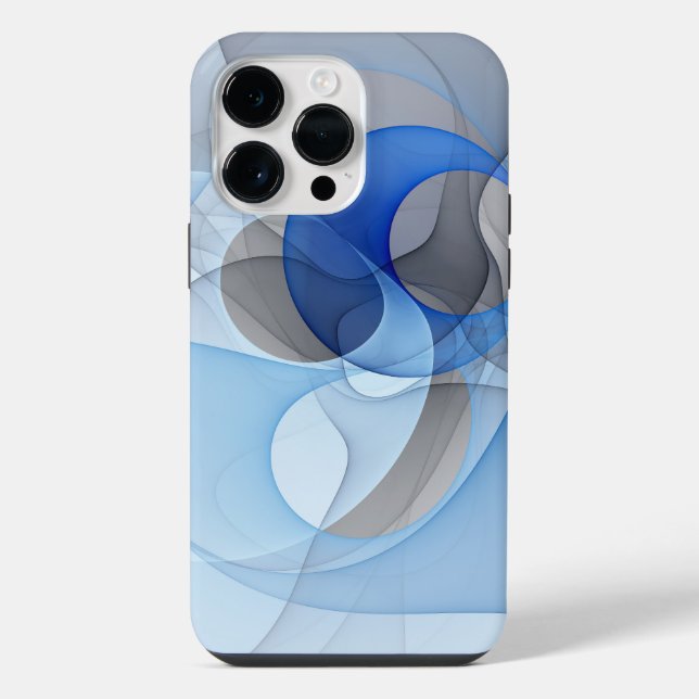 Coque iPhone Graphisme d'art fractal abstrait bleu gris moderne (Verso)