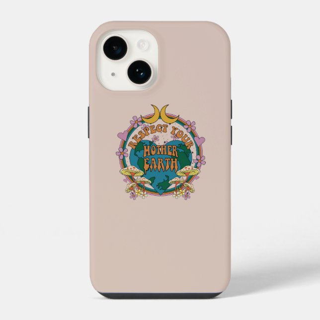 Coque iPhone Graphisme Rétro Mère Terre des années 70 (Verso)