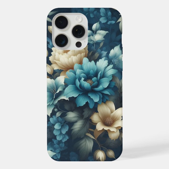 Coque iPhone Gras en bleu et florales crème délicates  (Verso)
