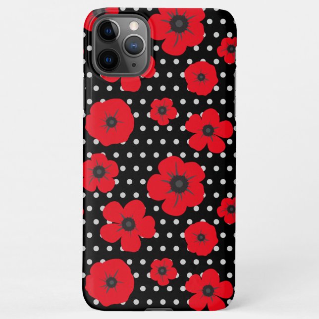 Coque iPhone Gras Poppies et Pois rouge noir contemporain (Dos)