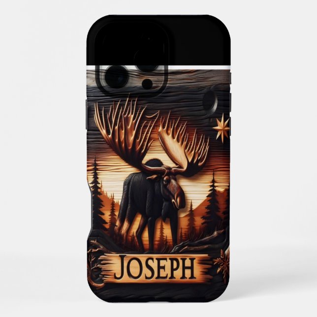 Coque iPhone Gravure d'orignal avec nom (Verso)